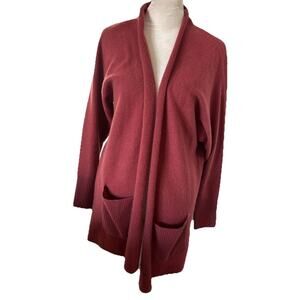 Tahari 100% Cashmere Cardigan Sweater Womens XS Red Open Front Rust Pockets